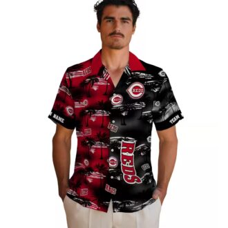 Custom Cincinnati Reds Hawaiian Short Sleeve Shirt - Palm Silhouettes Red MLB Shirt for Fans