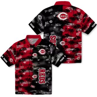 Custom Cincinnati Reds Hawaiian Short Sleeve Shirt - Palm Silhouettes Red MLB Shirt for Fans