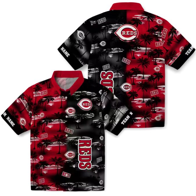 Custom Cincinnati Reds Hawaiian Short Sleeve Shirt - Palm Silhouettes Red MLB Shirt for Fans