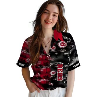 Custom Cincinnati Reds Hawaiian Short Sleeve Shirt - Palm Silhouettes Red MLB Shirt for Fans