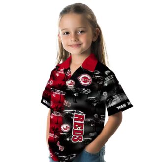 Custom Cincinnati Reds Hawaiian Short Sleeve Shirt - Palm Silhouettes Red MLB Shirt for Fans