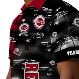Custom Cincinnati Reds Hawaiian Short Sleeve Shirt - Palm Silhouettes Red MLB Shirt for Fans