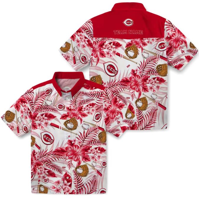 Custom Cincinnati Reds Red & White Floral Baseball Hawaiian Shirt - Tropical MLB Fan Gear