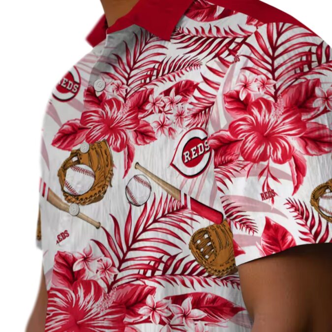 Custom Cincinnati Reds Red & White Floral Baseball Hawaiian Shirt - Tropical MLB Fan Gear