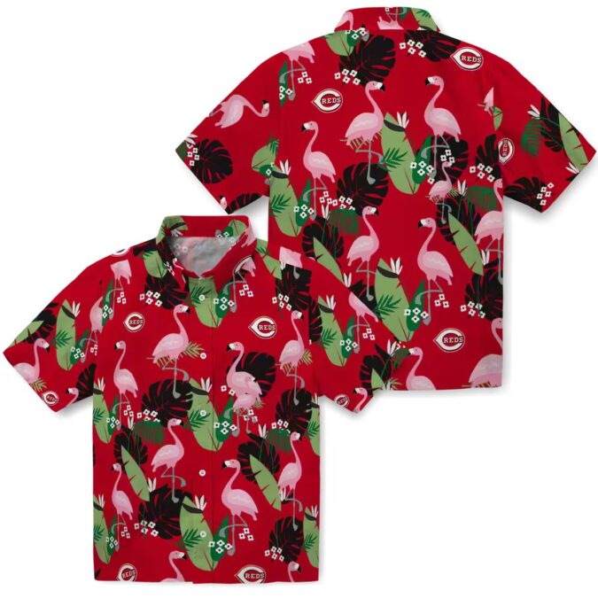 Exclusive Cincinnati Reds Flamingo Leaf Motif Hawaiian Shirt - Red MLB Fan Gear for Summer