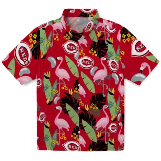 Flamingo Leaves Red Hawaiian Shirt with Cincinnati Reds Logo - MLB Fan Tropical Summer Shirt