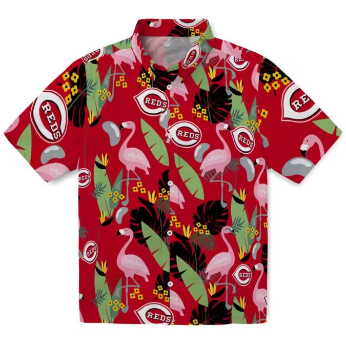 Flamingo Leaves Red Hawaiian Shirt with Cincinnati Reds Logo - MLB Fan Tropical Summer Shirt