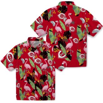 Flamingo Leaves Red Hawaiian Shirt with Cincinnati Reds Logo - MLB Fan Tropical Summer Shirt