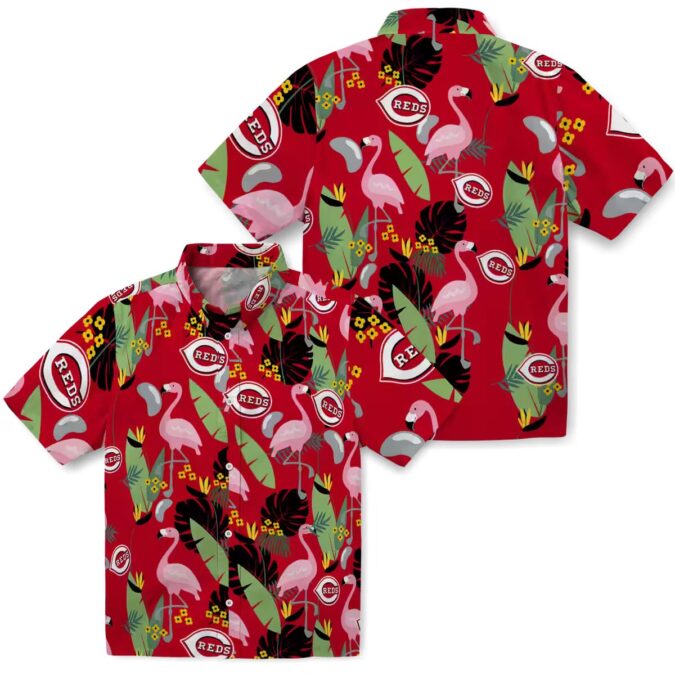 Flamingo Leaves Red Hawaiian Shirt with Cincinnati Reds Logo - MLB Fan Tropical Summer Shirt