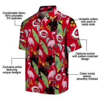 Flamingo Leaves Red Hawaiian Shirt with Cincinnati Reds Logo - MLB Fan Tropical Summer Shirt