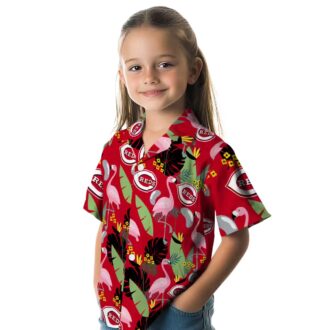 Flamingo Leaves Red Hawaiian Shirt with Cincinnati Reds Logo - MLB Fan Tropical Summer Shirt