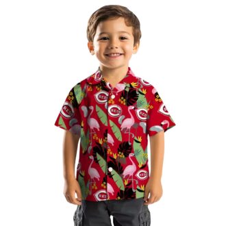 Flamingo Leaves Red Hawaiian Shirt with Cincinnati Reds Logo - MLB Fan Tropical Summer Shirt