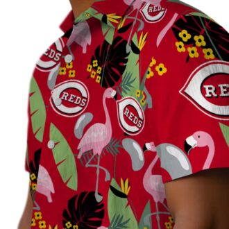 Flamingo Leaves Red Hawaiian Shirt with Cincinnati Reds Logo - MLB Fan Tropical Summer Shirt