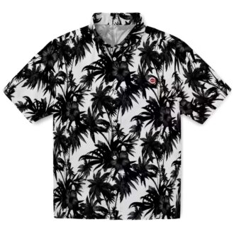 MLB Cincinnati Reds Black & White Hawaiian Shirt - Tropical Palm Design Summer Apparel
