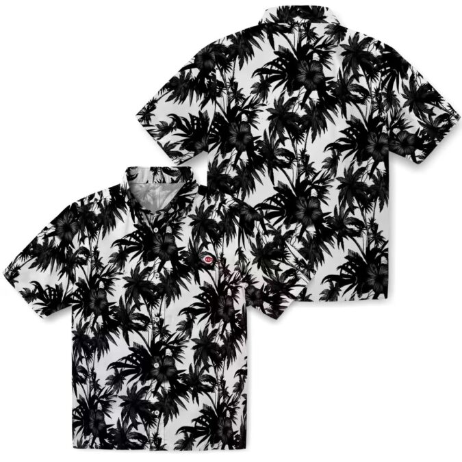 MLB Cincinnati Reds Black & White Hawaiian Shirt - Tropical Palm Design Summer Apparel