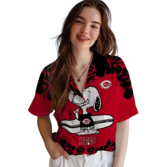 MLB Cincinnati Reds Snoopy Surf Red & White Hawaiian Shirt - Perfect Beach & Summer Wear