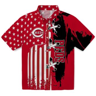 MLB Cincinnati Reds Stitched Flag Red Hawaiian Shirt - Tropical Aloha Design