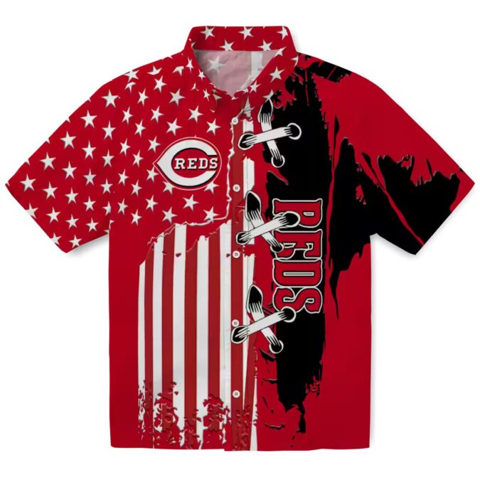 MLB Cincinnati Reds Stitched Flag Red Hawaiian Shirt - Tropical Aloha Design