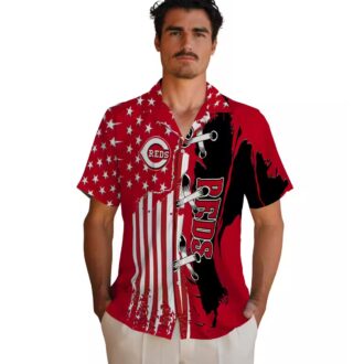 MLB Cincinnati Reds Stitched Flag Red Hawaiian Shirt - Tropical Aloha Design