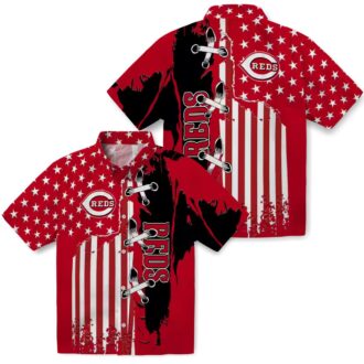 MLB Cincinnati Reds Stitched Flag Red Hawaiian Shirt - Tropical Aloha Design
