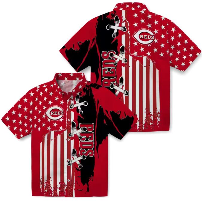 MLB Cincinnati Reds Stitched Flag Red Hawaiian Shirt - Tropical Aloha Design