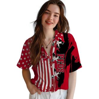 MLB Cincinnati Reds Stitched Flag Red Hawaiian Shirt - Tropical Aloha Design