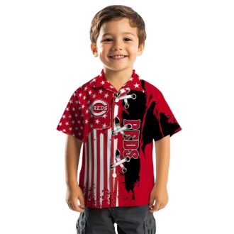 MLB Cincinnati Reds Stitched Flag Red Hawaiian Shirt - Tropical Aloha Design