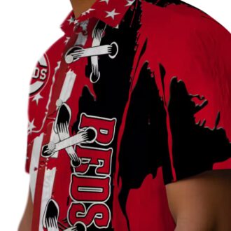 MLB Cincinnati Reds Stitched Flag Red Hawaiian Shirt - Tropical Aloha Design