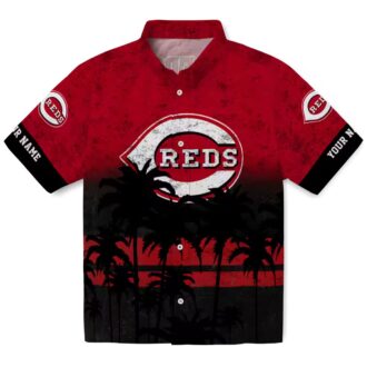 MLB Cincinnati Reds Sunset Pattern Red Black Hawaiian Shirt - Perfect for Summer Beach & Fans