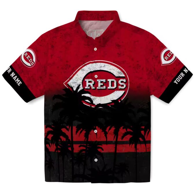 MLB Cincinnati Reds Sunset Pattern Red Black Hawaiian Shirt - Perfect for Summer Beach & Fans