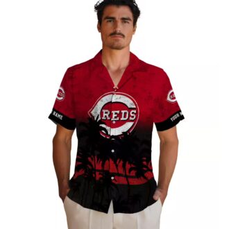 MLB Cincinnati Reds Sunset Pattern Red Black Hawaiian Shirt - Perfect for Summer Beach & Fans