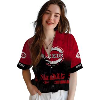 MLB Cincinnati Reds Sunset Pattern Red Black Hawaiian Shirt - Perfect for Summer Beach & Fans