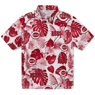 MLB Cincinnati Reds Tropical Plants Hawaiian Shirt - Red White Fan Apparel for Summer