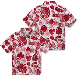 MLB Cincinnati Reds Tropical Plants Hawaiian Shirt - Red White Fan Apparel for Summer