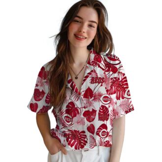 MLB Cincinnati Reds Tropical Plants Hawaiian Shirt - Red White Fan Apparel for Summer