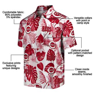 MLB Cincinnati Reds Tropical Plants Hawaiian Shirt - Red White Fan Apparel for Summer