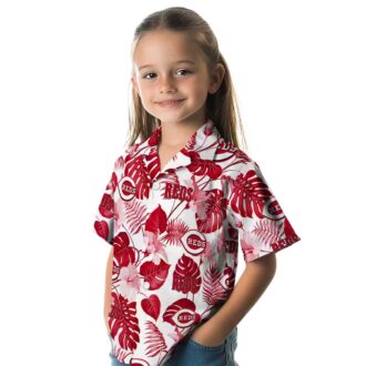 MLB Cincinnati Reds Tropical Plants Hawaiian Shirt - Red White Fan Apparel for Summer