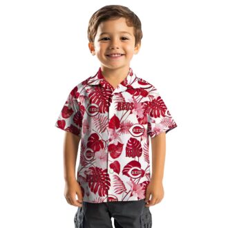 MLB Cincinnati Reds Tropical Plants Hawaiian Shirt - Red White Fan Apparel for Summer