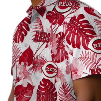 MLB Cincinnati Reds Tropical Plants Hawaiian Shirt - Red White Fan Apparel for Summer