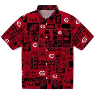 Official Cincinnati Reds Tropical Hawaiian Shirt - MLB Patchwork Red Black Beachwear