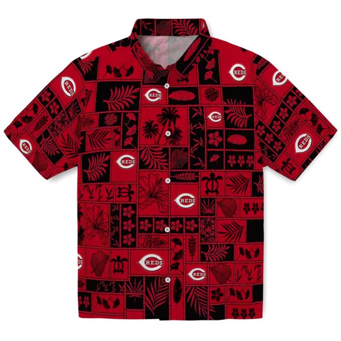 Official Cincinnati Reds Tropical Hawaiian Shirt - MLB Patchwork Red Black Beachwear