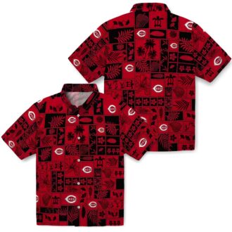 Official Cincinnati Reds Tropical Hawaiian Shirt - MLB Patchwork Red Black Beachwear