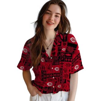 Official Cincinnati Reds Tropical Hawaiian Shirt - MLB Patchwork Red Black Beachwear