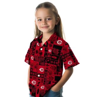 Official Cincinnati Reds Tropical Hawaiian Shirt - MLB Patchwork Red Black Beachwear