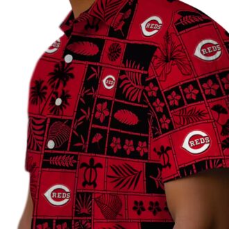 Official Cincinnati Reds Tropical Hawaiian Shirt - MLB Patchwork Red Black Beachwear