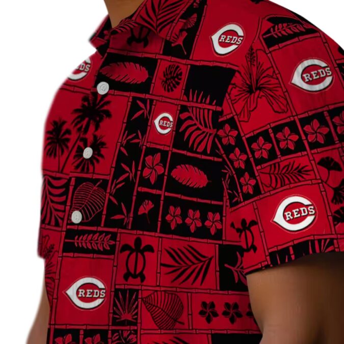 Official Cincinnati Reds Tropical Hawaiian Shirt - MLB Patchwork Red Black Beachwear