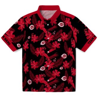Personalized Cincinnati Reds Black Hawaiian Shirt with Botanical Print - MLB Fan Apparel