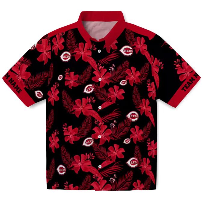 Personalized Cincinnati Reds Black Hawaiian Shirt with Botanical Print - MLB Fan Apparel