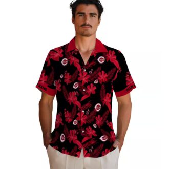 Personalized Cincinnati Reds Black Hawaiian Shirt with Botanical Print - MLB Fan Apparel