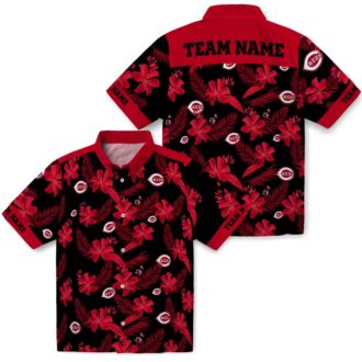 Personalized Cincinnati Reds Black Hawaiian Shirt with Botanical Print - MLB Fan Apparel